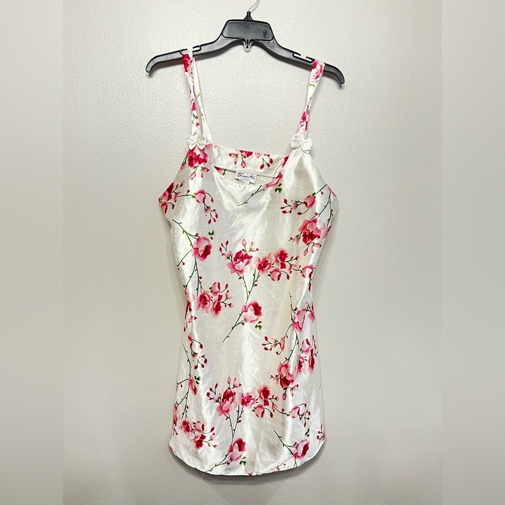 Sante Floral Vintage Pink White Bow Granny Coquette Cottage Slip‎ Dress Sz Large